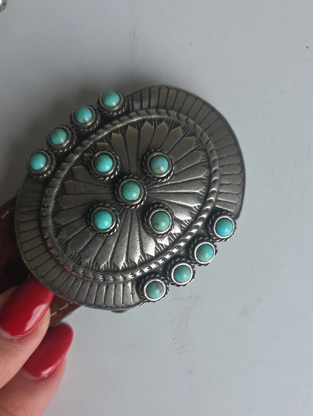 Vintage Jose Luis Mexico Faux Turquoise Concho Belt Men 34